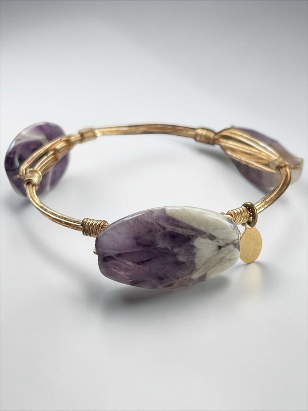 W2W Chevron Amethyst Gold Tone Wire Wrapped Bracelet